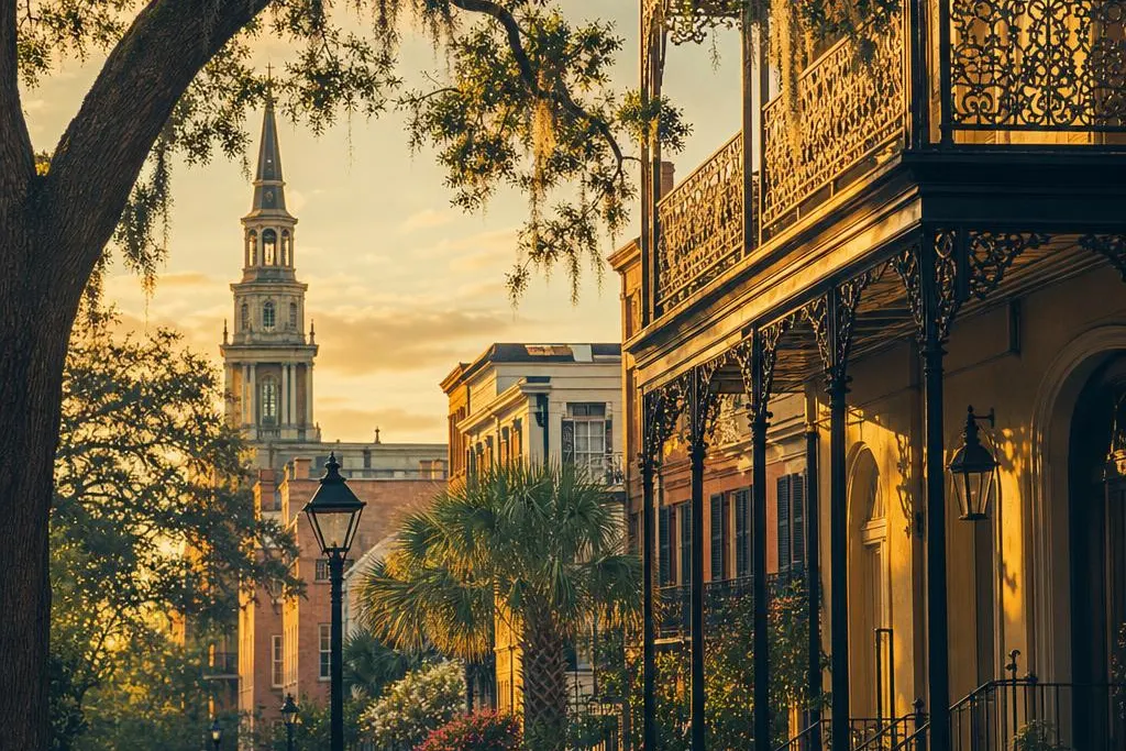 AI-generated warm, cinematic illustrative artwork of Savannah at golden hour; not documentary photography.