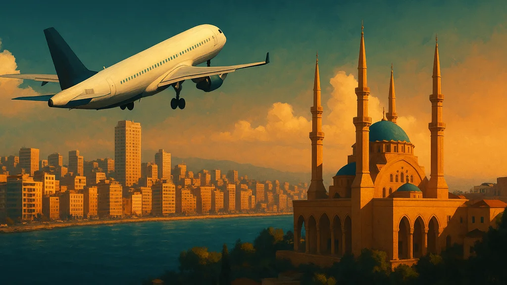Original AI-generated travel illustration for: Beirut Airport safety gaps complicate US flight plans