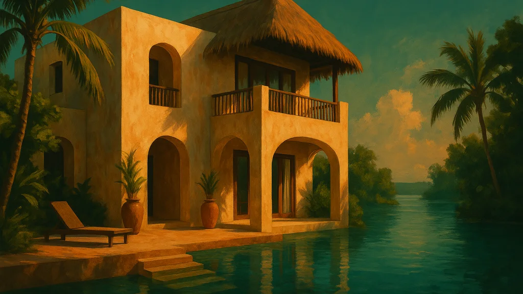 Original AI-generated travel illustration for: La Valise Bacalar to open in December 2026 under Namron Hospitality