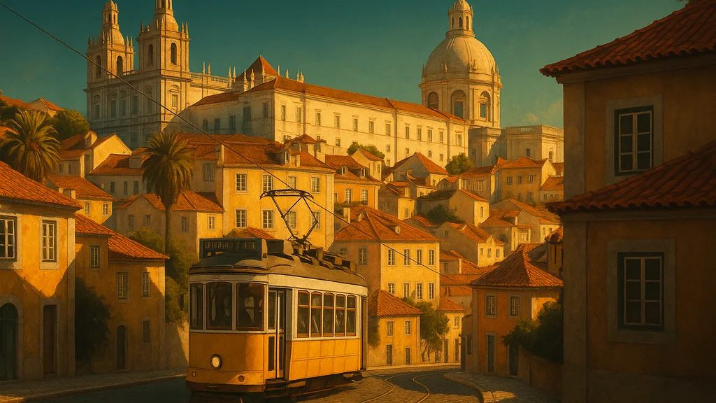 Original AI-generated travel illustration for: Lisbon plans to suspend shared electric scooter services