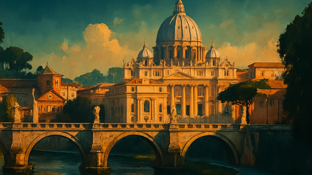 Original AI-generated travel illustration for: Rome Fiumicino wins Routes World Awards overall title