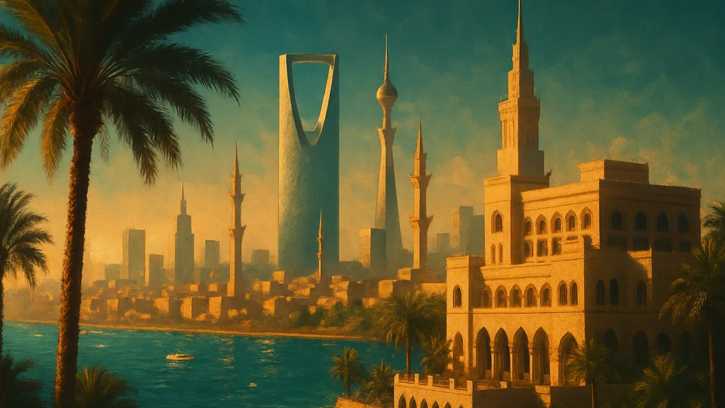 Original AI-generated travel illustration for: Saudi Strikes Spill Over Into Gulf Tourism, Operators Say