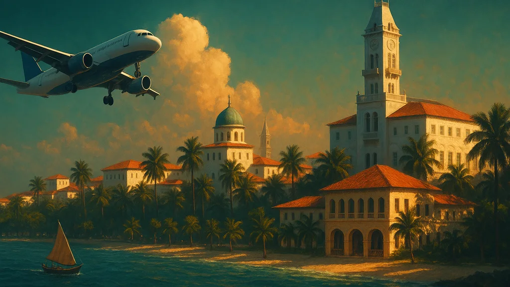 Original AI-generated travel illustration for: Zanzibar air capacity to rise 33% as hotel rates decline