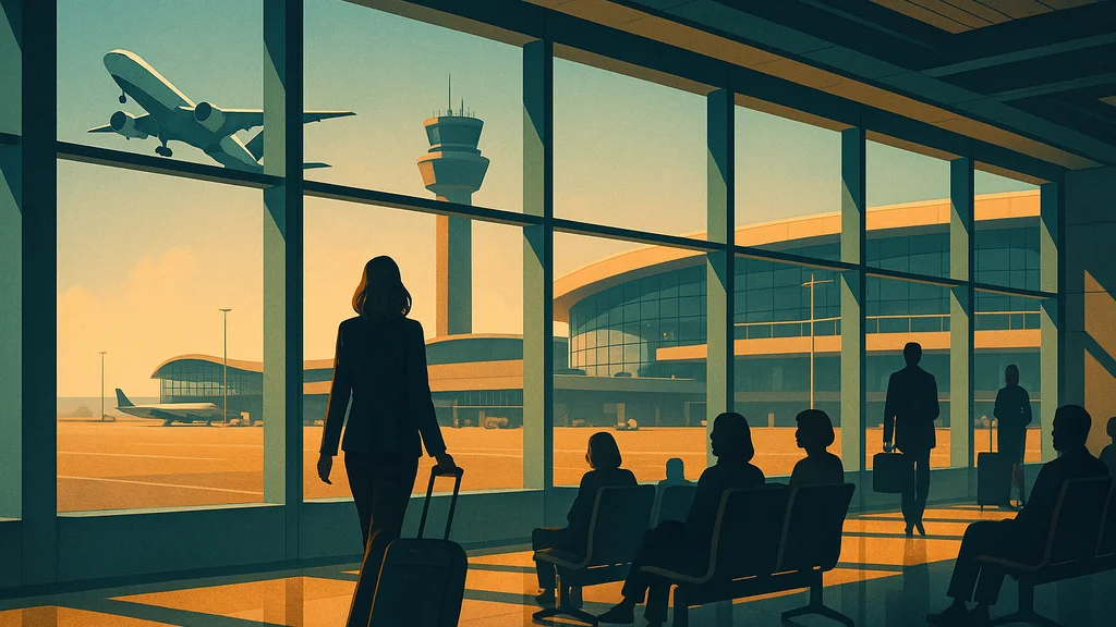 Original AI-generated travel illustration for: Digital transformation to ramp up at UK airports