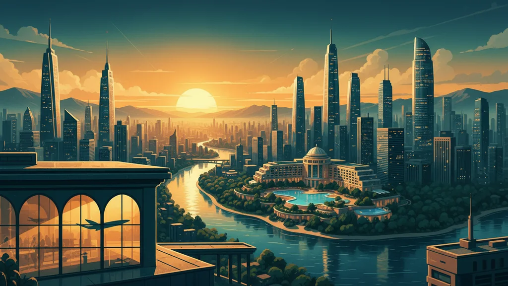 Original AI-generated travel illustration for: Aena reports 1.77bn euros profit in the first nine months of 2026
