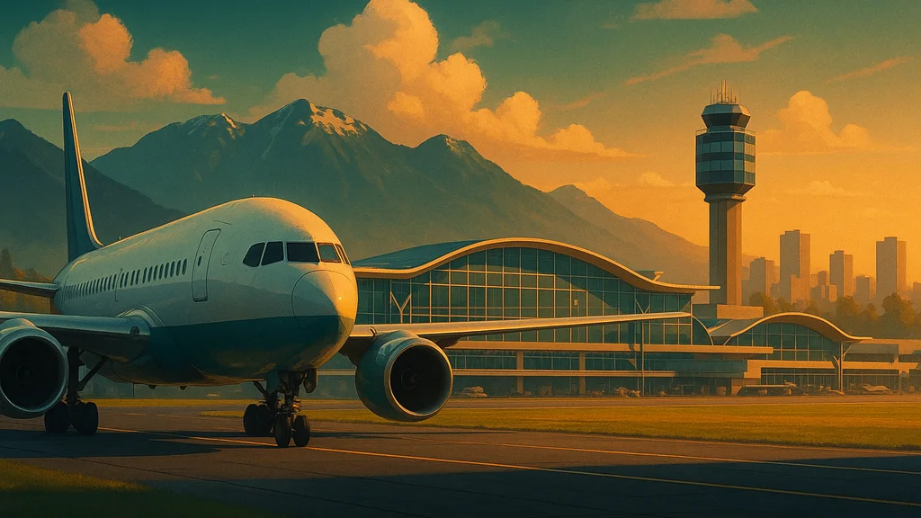 Original AI-generated travel illustration for: Big hopes for sister agreement between Kempegowda and Vancouver airports