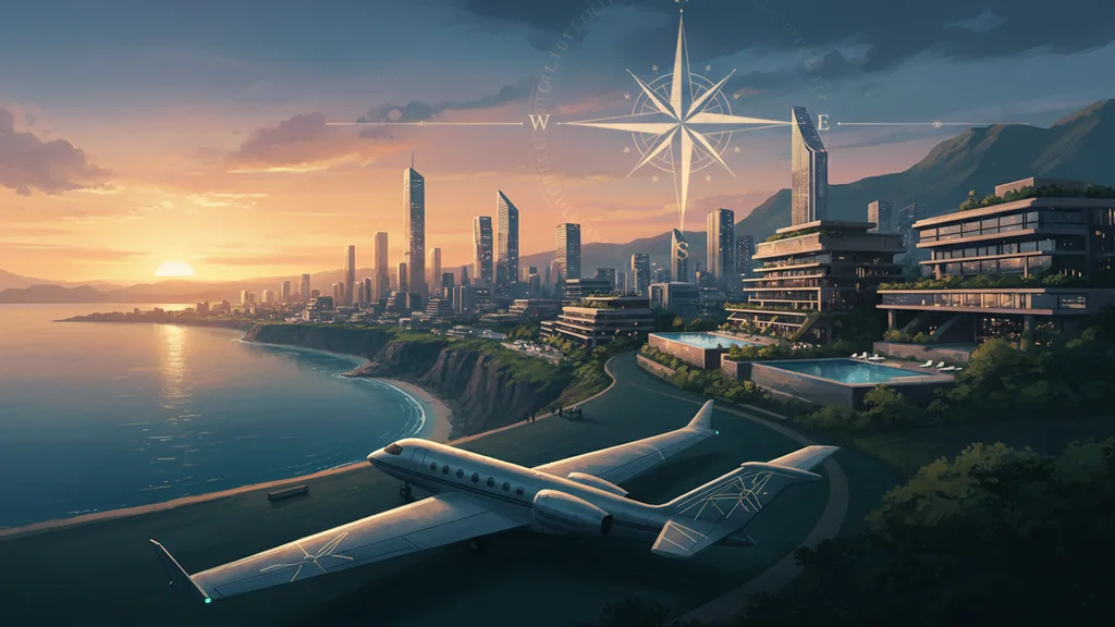 Original AI-generated travel illustration for: Hyatt in Trademark Clash With Hilton Over ‘Select’ in Hotel Brand Names