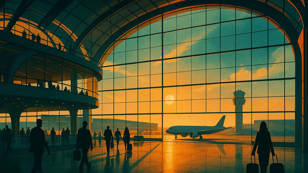 Original AI-generated travel illustration for: UK Transport Secretary confirms government’s commitment to aviation growth