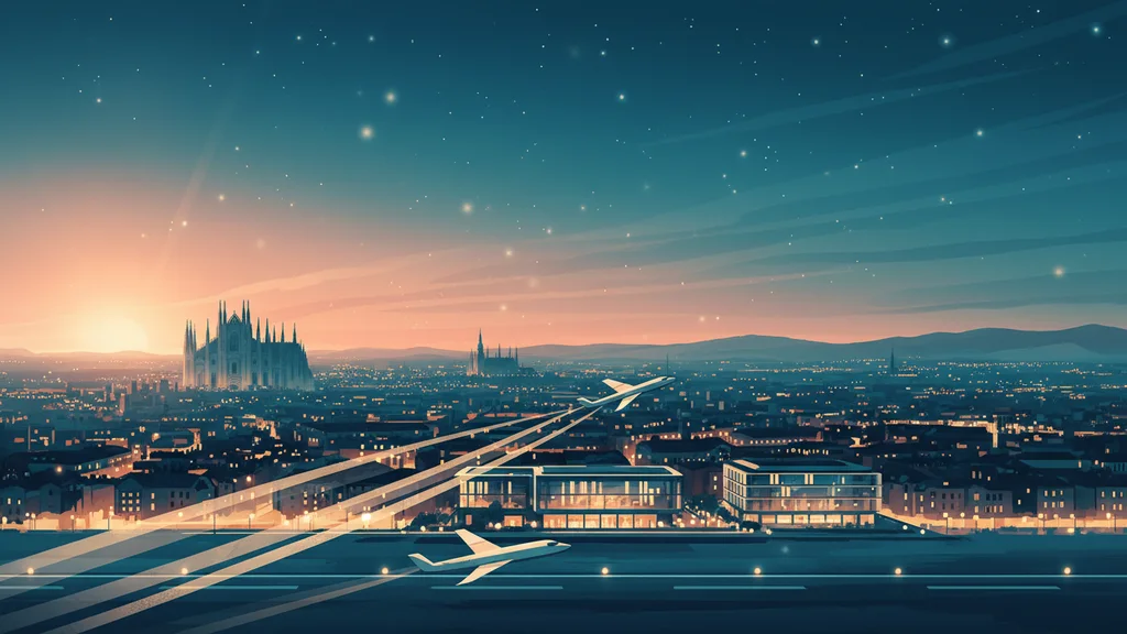 Original AI-generated travel illustration for: Milan Bergamo Airport launches winter season with 109 destinations