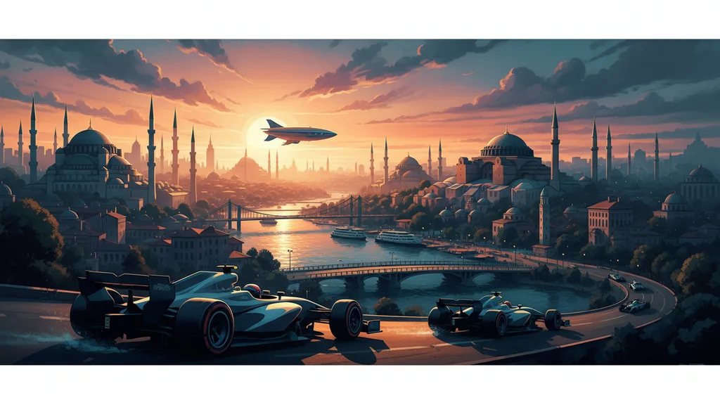 Original AI-generated travel illustration for: Formula 1 returns to İstanbul in 2027 after six-year absence
