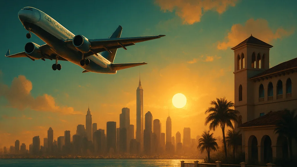 Original AI-generated travel illustration for: Airline competition and airport capacity shape air fares