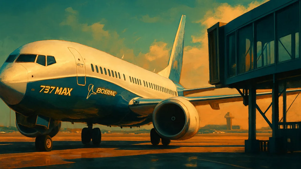 Original AI-generated travel illustration for: Boeing 737 MAX 10 Gets FAA Certification, And It’s A Big Deal For Airlines