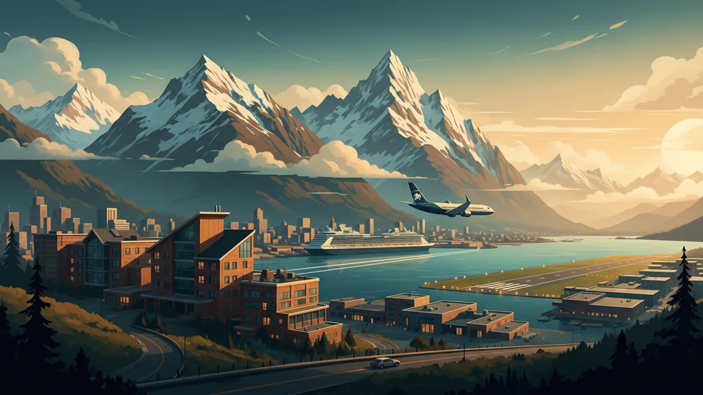 Original AI-generated travel illustration for: Alaska Airlines to Lay Off 200 Employees as It Forecasts a Loss in 2026