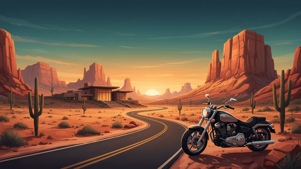 Original AI-generated travel illustration for: Exploring Arizona by Motorcycle: Scenic Routes Every Traveler Should Know