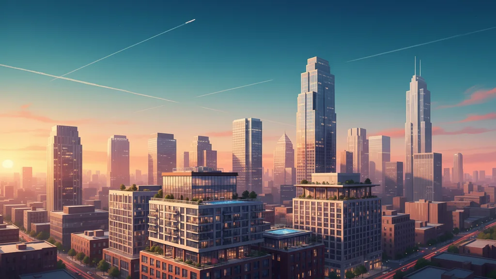 Original AI-generated travel illustration for: Extended-stay projects account for 40% of the U.S. hotel construction pipeline