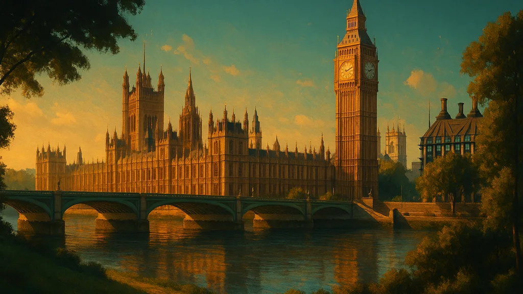 Original AI-generated travel illustration for: UK visitor economy at risk as destination management resources secline, report finds