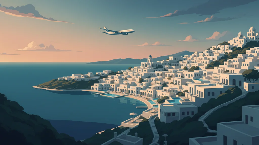 Original AI-generated travel illustration for: UFI elects new Board of Directors with Greek representation for 2026-2029
