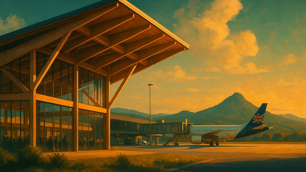 Original AI-generated travel illustration for: Sunshine Coast building Australia’s first mass timber engineered terminal