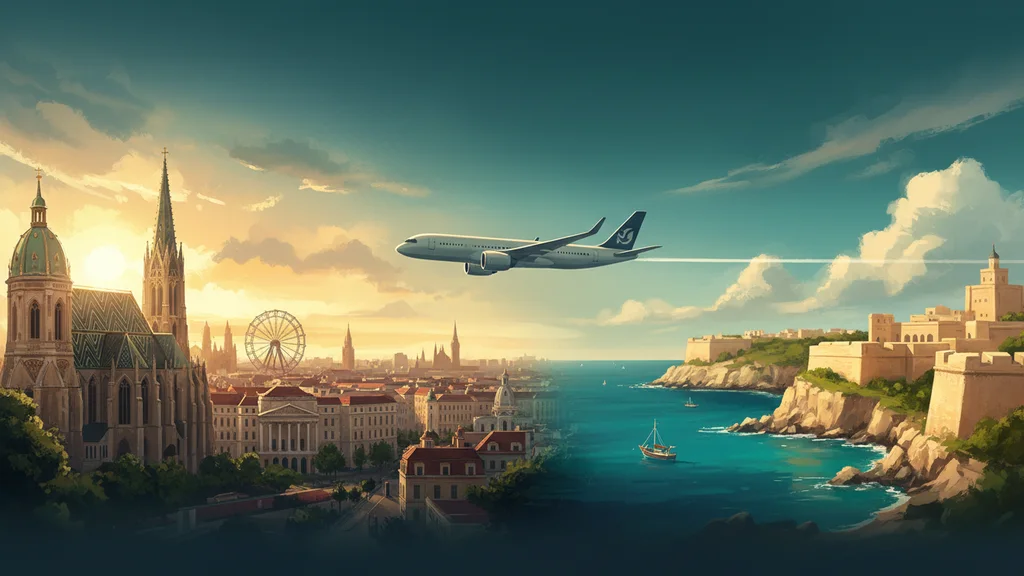Original AI-generated travel illustration for: Air Serbia launches direct flights from Niš to Vienna and Malta