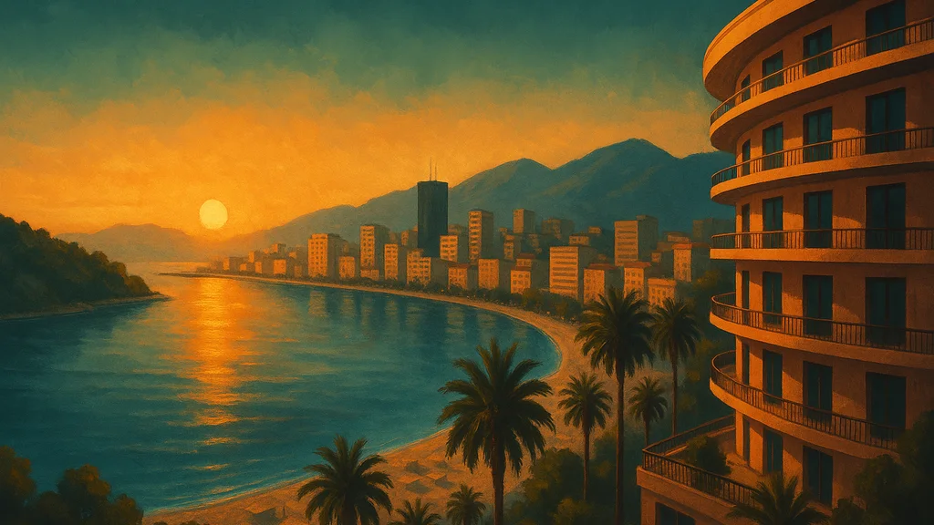 Original AI-generated travel illustration for: Albania’s 4bn euros luxury resort plan faces EU scrutiny over environmental protections