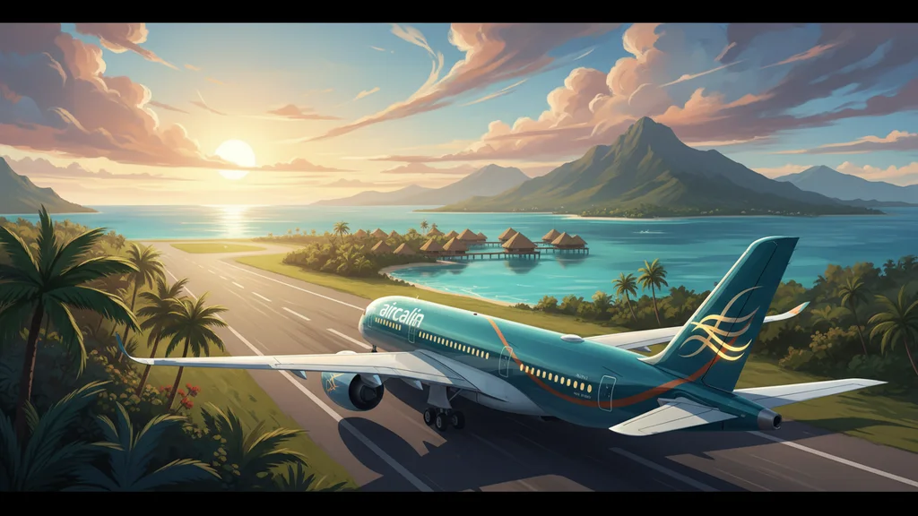 Original AI-generated travel illustration for: Aircalin Airbus A350-900 Joins Fleet Soon, With New Business Class Suites