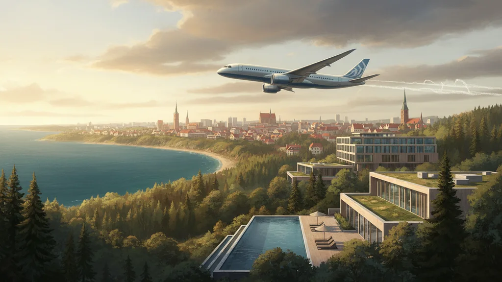 Original AI-generated travel illustration for: Baltic air connectivity rises as wellness and nature broaden tourism appeal