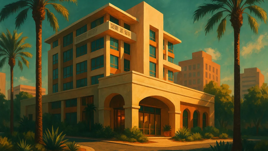 Original AI-generated travel illustration for: Denū Hotel & Spa opens in Downtown Phoenix