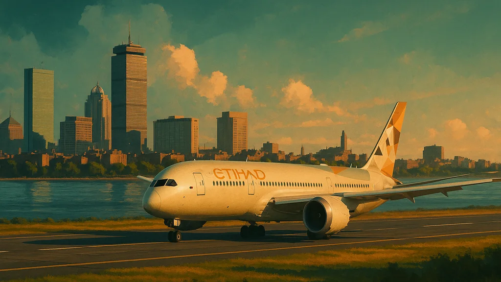Original AI-generated travel illustration for: Etihad 787 Enters Runway At Boston Without Clearance, Causes Go Around