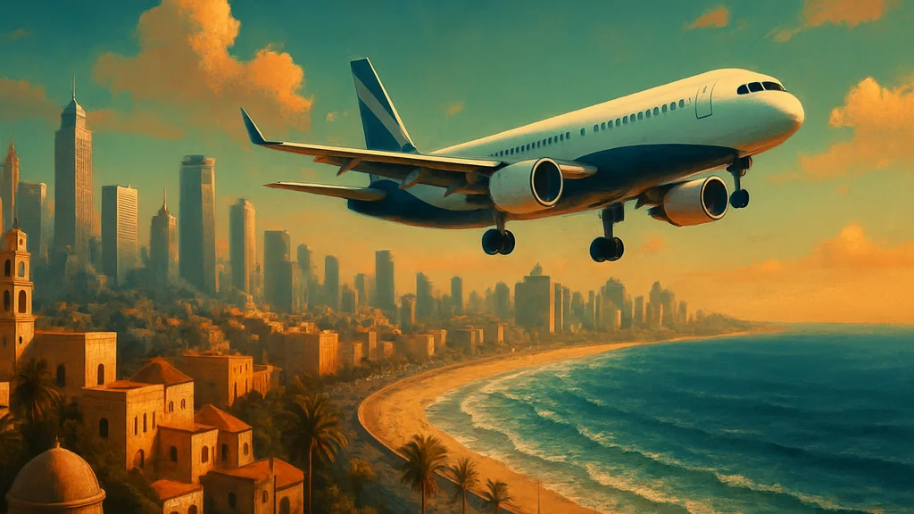 Original AI-generated travel illustration for: EL AL announces new onboard and digital passenger services