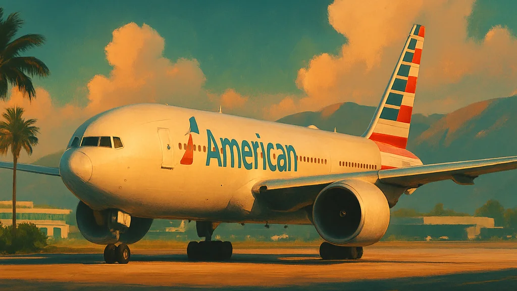 Original AI-generated travel illustration for: American Airlines’ Most Senior Flight Attendant Retires After 63+ Years