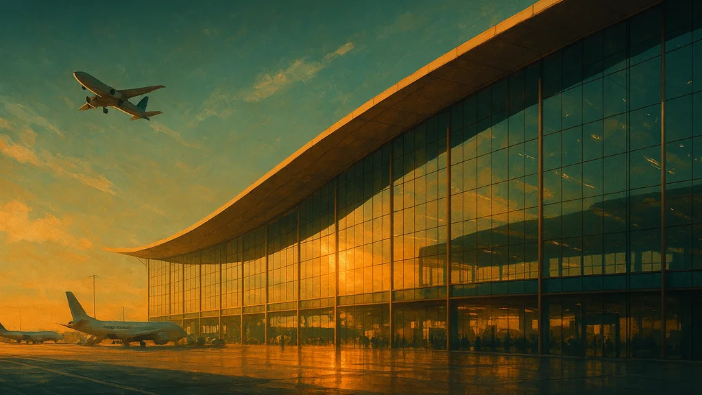 Original AI-generated travel illustration for: SITA to acquire Collins Aerospace Airport Solutions