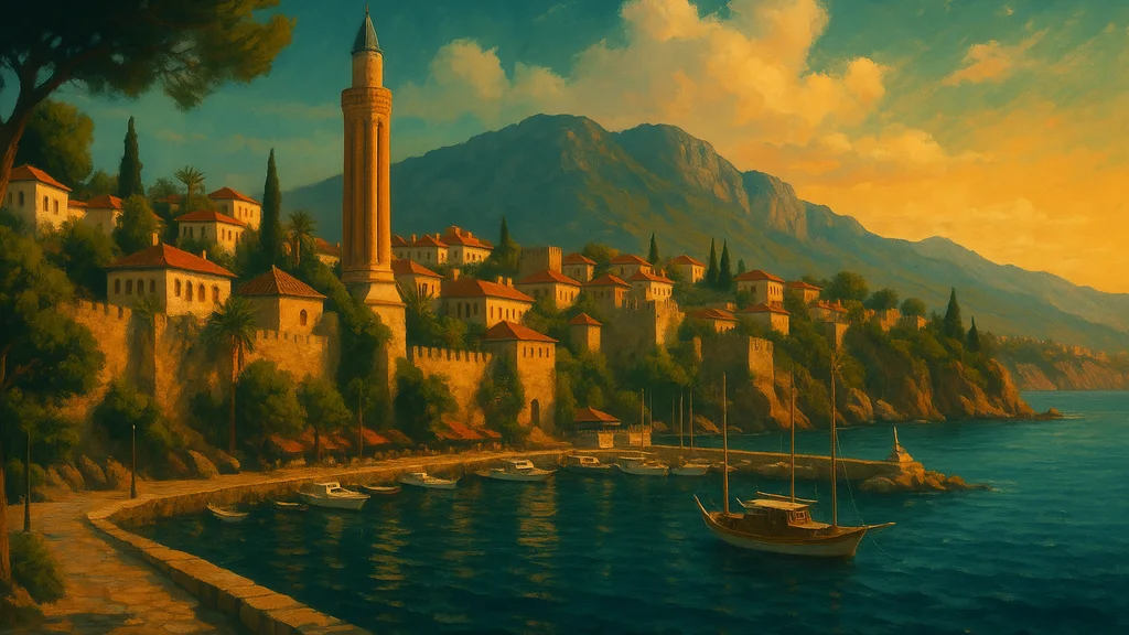 Original AI-generated travel illustration for: Antalya international arrivals fall 5.6% in nine months