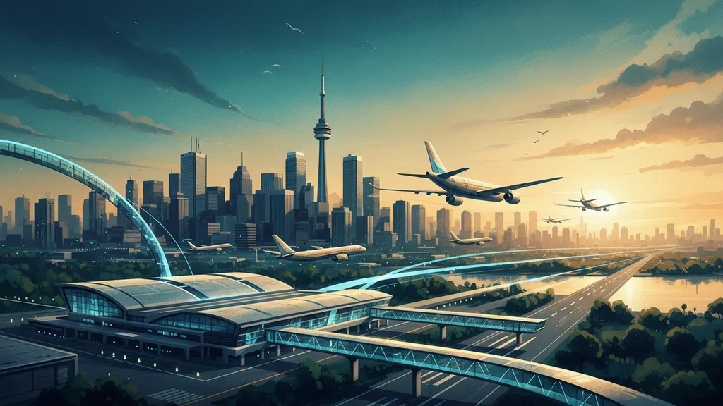 Original AI-generated travel illustration for: Toronto Pearson to invest in new passenger flow solution
