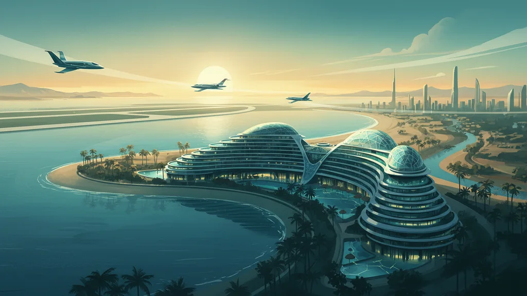 Original AI-generated travel illustration for: Capella Dubai to open at Dubai Peninsula in 2030
