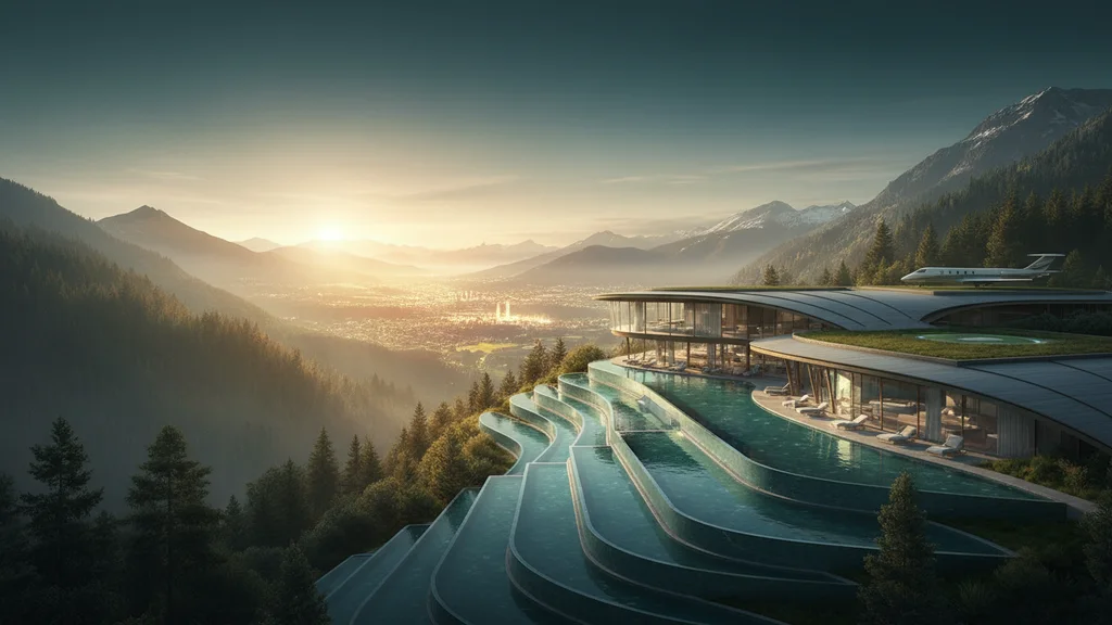 Original AI-generated travel illustration for: Lanserhof’s Medical Resorts Think Beyond Weight Loss and Longevity Fads