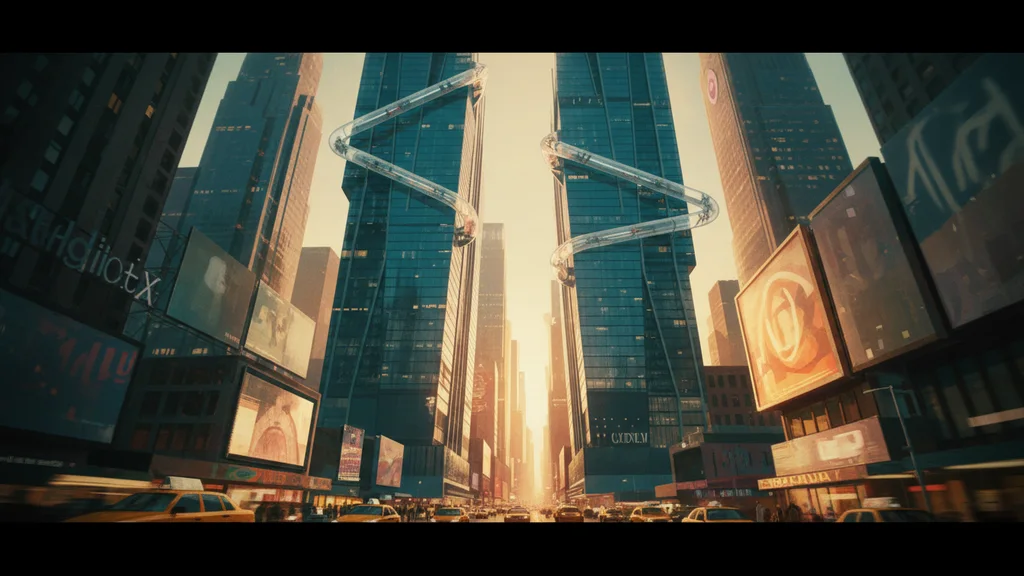 Original AI-generated travel illustration for: Hyatt’s Biggest-Ever New York Hotel: 1,800-Room StandardX Times Square With Free-Fall Thrill Ride