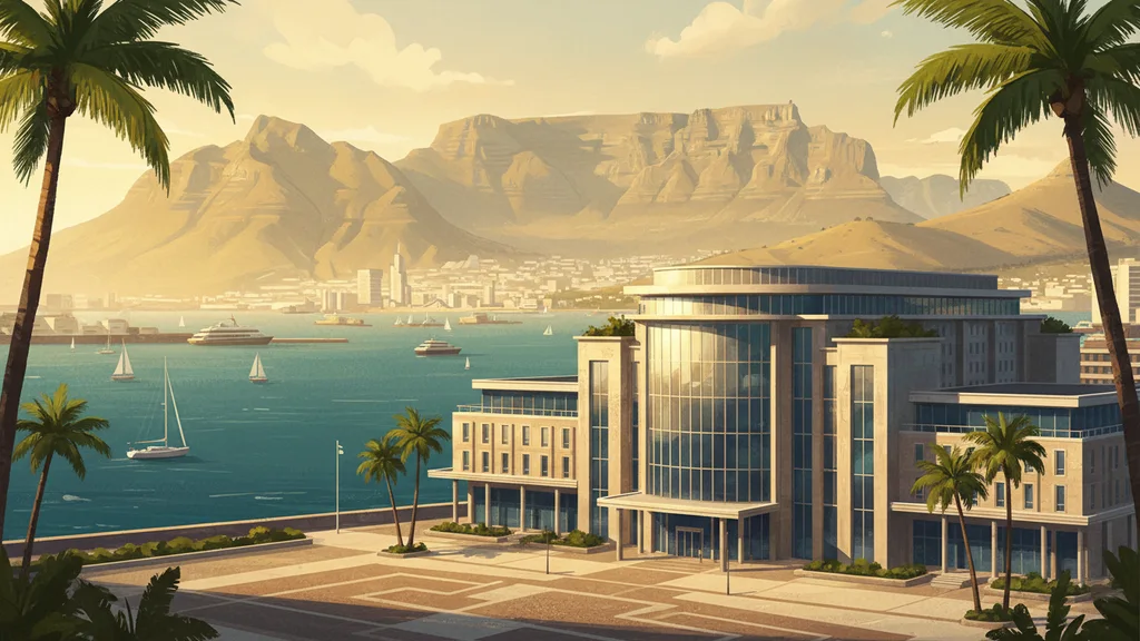 Original AI-generated travel illustration for: The Cape Town EDITION marks the brand’s African debut on the V&A Waterfront