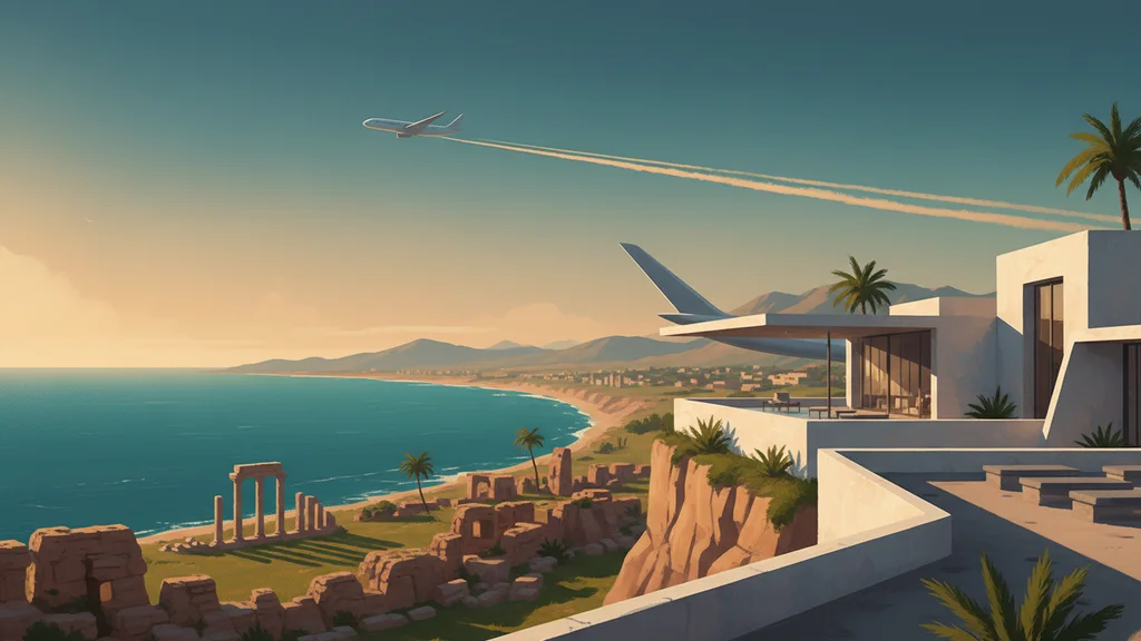 Original AI-generated travel illustration for: Libya reports lifting of longstanding aviation safety warnings
