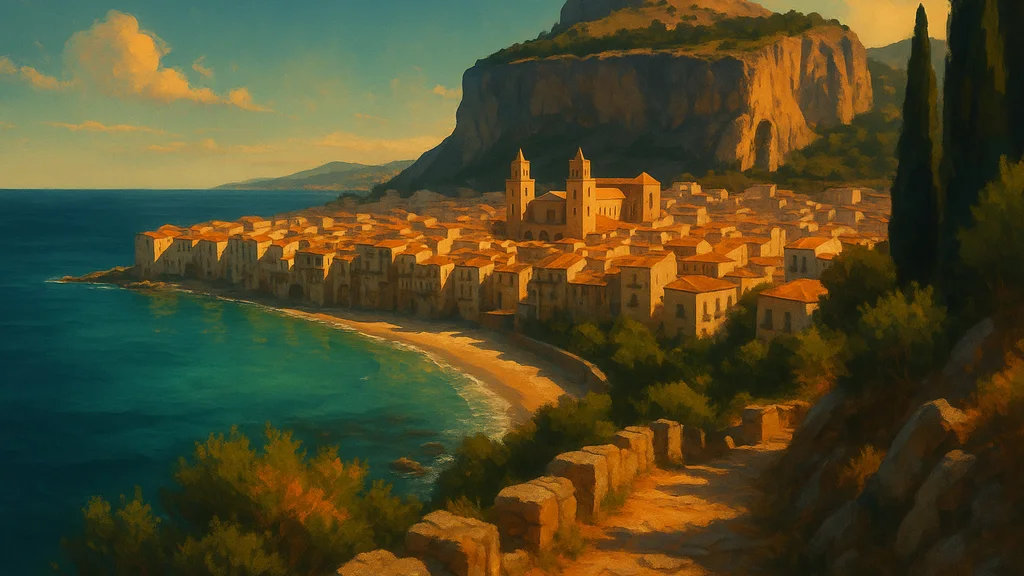 Original AI-generated travel illustration for: Cefalù on foot, the Madonie for a day