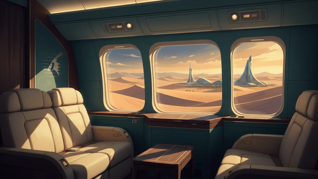 Original AI-generated travel illustration for: Qatar Airways’ New “Private Jet” First Class Has Gone From Definite To Maybe