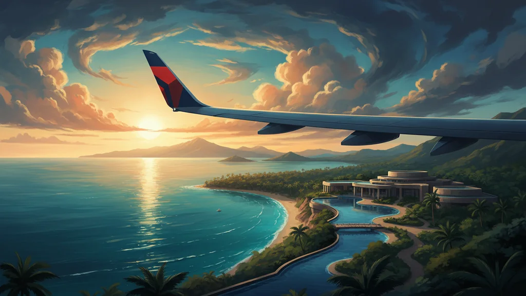 Original AI-generated travel illustration for: Delta One Business Class Award Sale: These Deals Are Worth A Look!