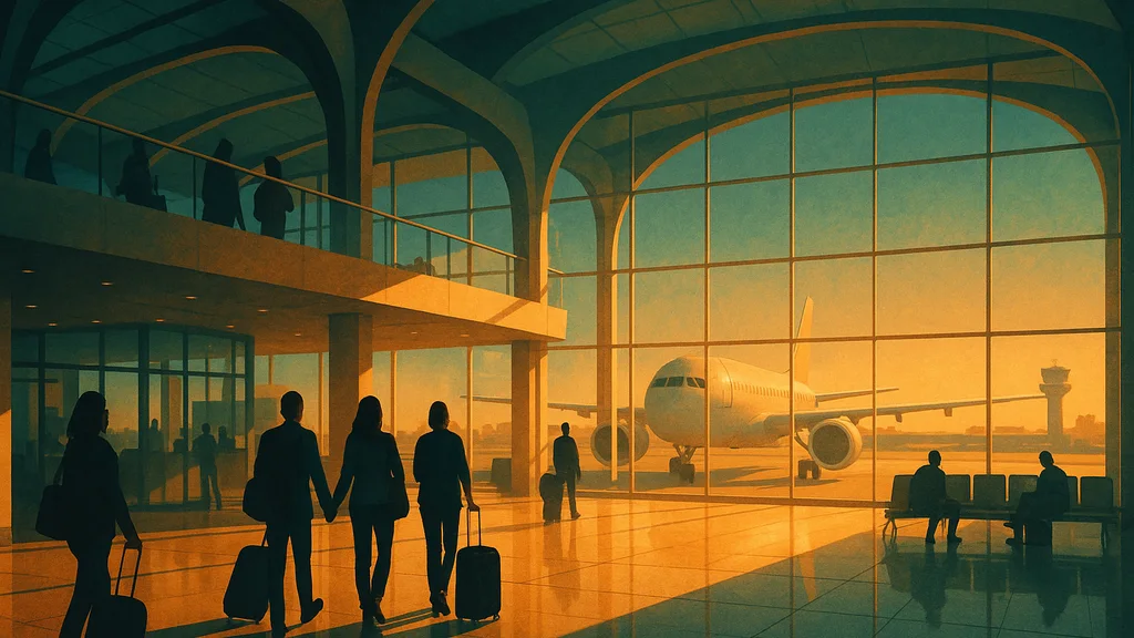 Original AI-generated travel illustration for: Share the journey, not the noise: government launches measures to prevent noise and antisocial behaviour on transport