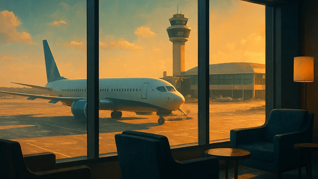 Original AI-generated travel illustration for: United Opens 54K Square Foot Club In Houston, The Largest Airline Lounge In The Americas