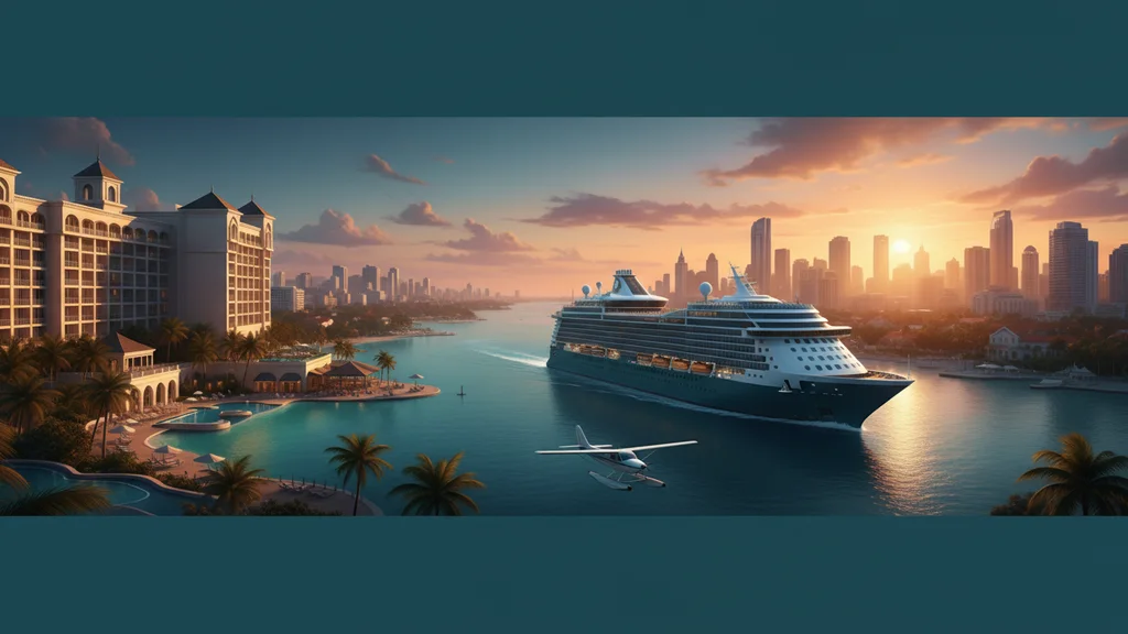 Original AI-generated travel illustration for: Royal Caribbean Says Sandals Deal Can Help It Win Half of Guests’ Travel Spend