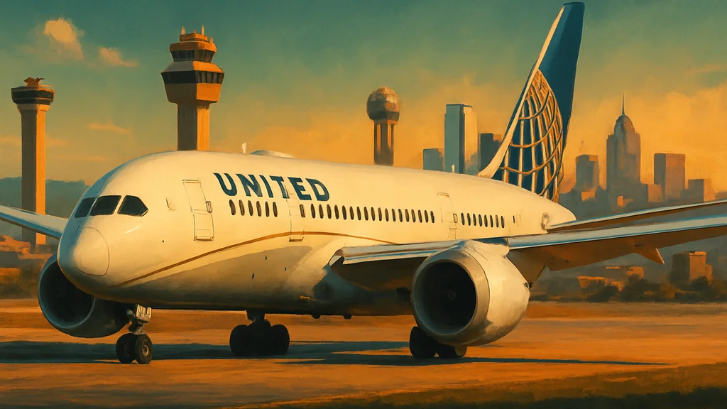 Original AI-generated travel illustration for: United Airlines Opens Flight Attendant Bases In… Dallas & Sacramento?!