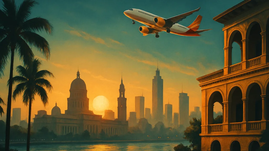 Original AI-generated travel illustration for: Sunrise Airways launches Sunrise Rewards loyalty programme