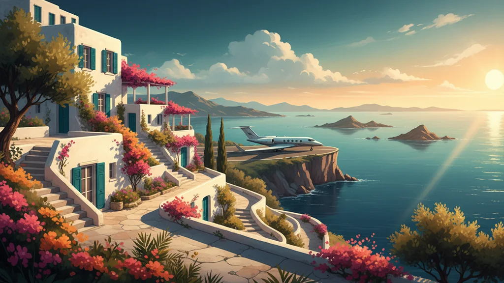Original AI-generated travel illustration for: ECTAA and GNTO partner to strengthen Greece’s ties with Europe’s travel industry