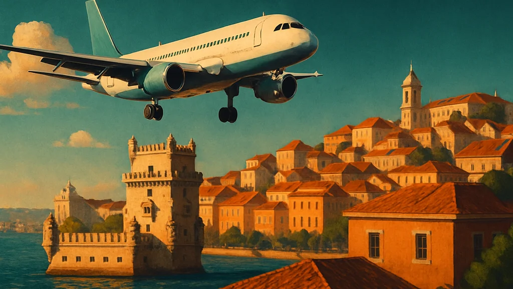Original AI-generated travel illustration for: World Aviation Festival 2026 concluded in Lisbon