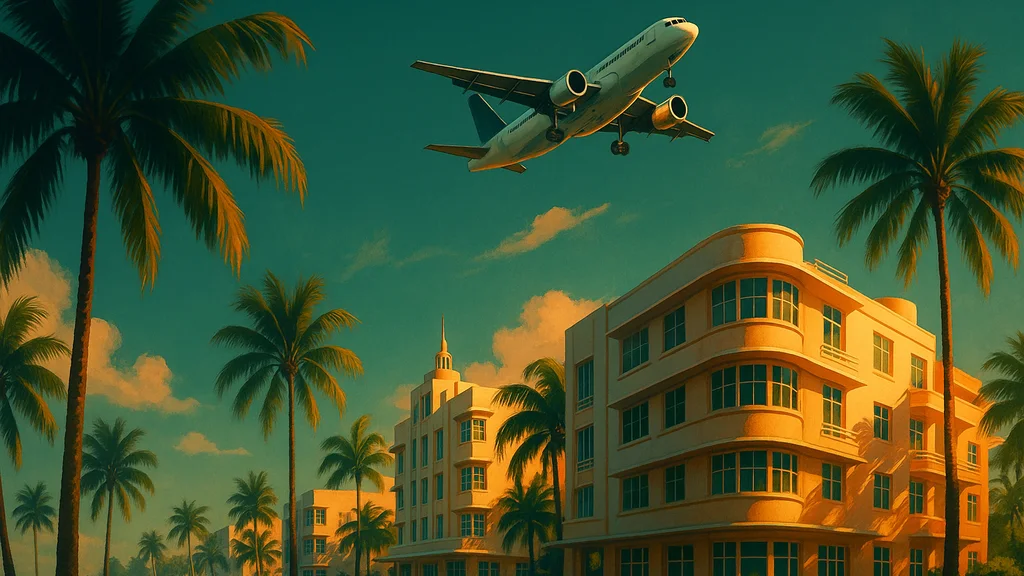 Original AI-generated travel illustration for: Air Serbia announces six new routes for 2027, including Miami