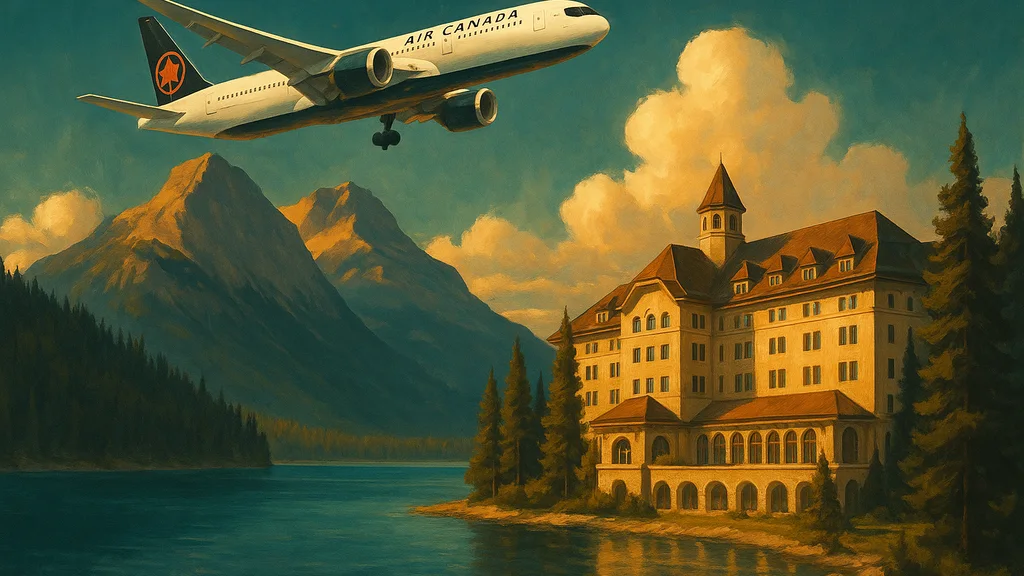 Original AI-generated travel illustration for: Air Canada and United expand transborder network for Summer 2027
